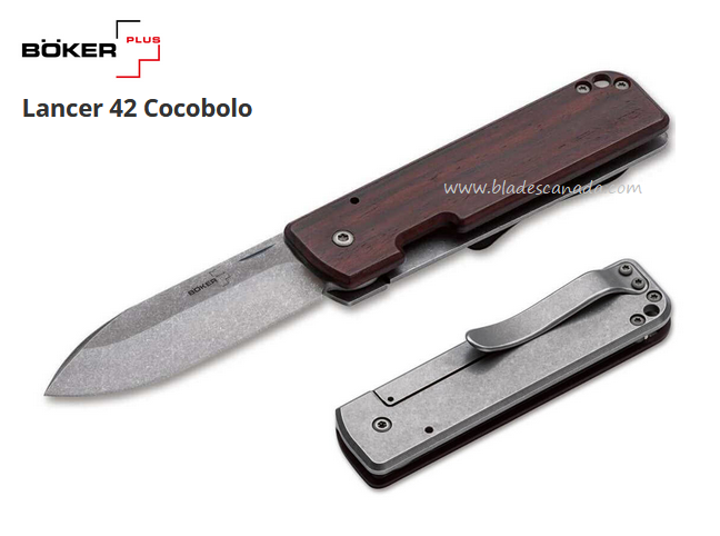 Boker Lancer 42 Framelock Folding Knife, D2 Steel, Wood Handle, 01BO468